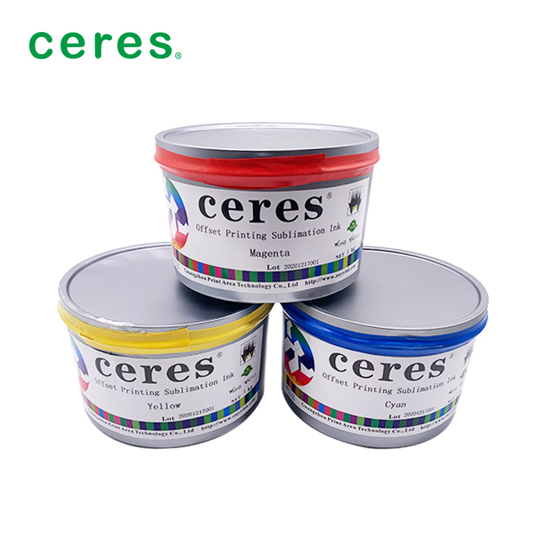180-220 डिग्री हस्तांतरण तापमान और छोटे रंग अंतर के लिए 70-110 ग्राम कागज वजन के साथ ऑफसेट प्रिंटिंग के लिए मैजेंटा सुब्लिमेशन स्याही