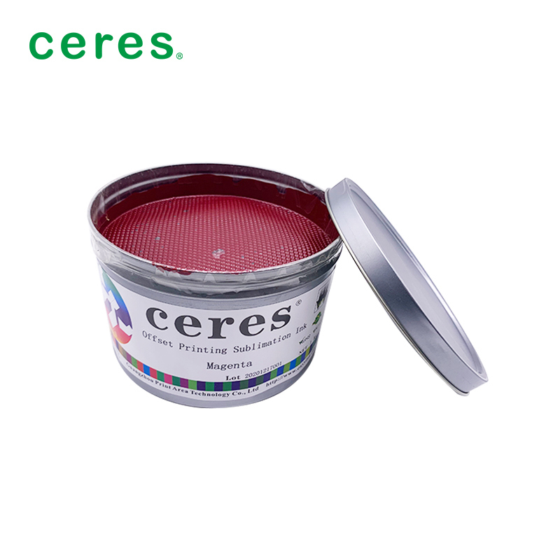 180-220 डिग्री हस्तांतरण तापमान और छोटे रंग अंतर के लिए 70-110 ग्राम कागज वजन के साथ ऑफसेट प्रिंटिंग के लिए मैजेंटा सुब्लिमेशन स्याही